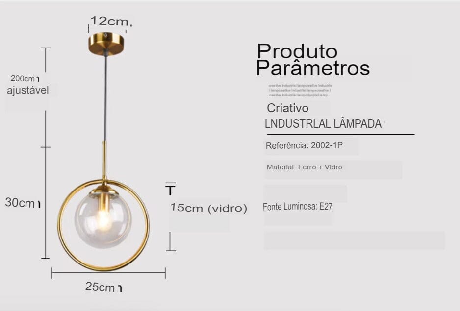 Luminária Pendente Esfera de Vidro Luminária pendente Vitrine One 